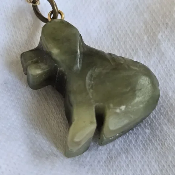 Vintage Carved Nephrite Jade Animal Pendant Necklace 1/20 12K Gold Filled Chain - Picture 7 of 16